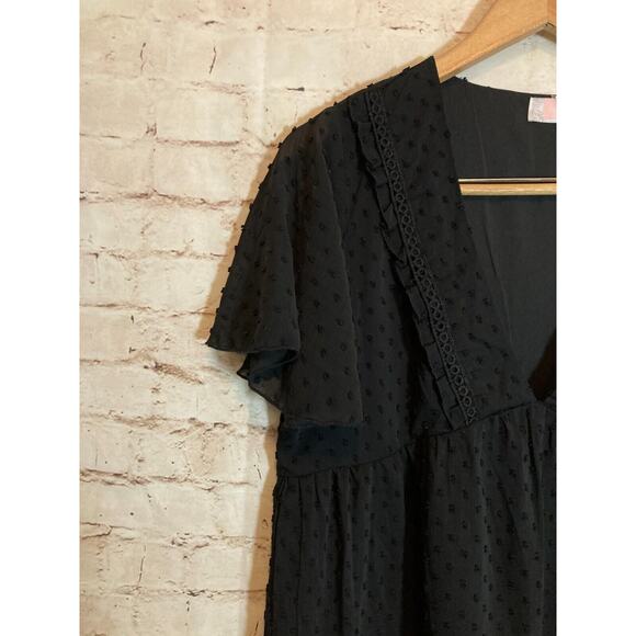 CDM Babydoll Dress Womens Large Black All Over Poms Flutter Sleeve Whimsigoth - Picture 5 of 14